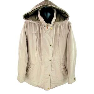 Gallery New York Hooded Coat Women's XL Beige Removable Hood Lined Jacket V Fine